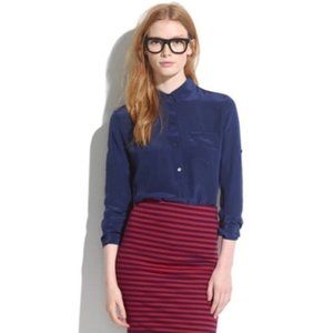 Madewell Alexa Chung Silk Boy Shirt Blouse Navy M